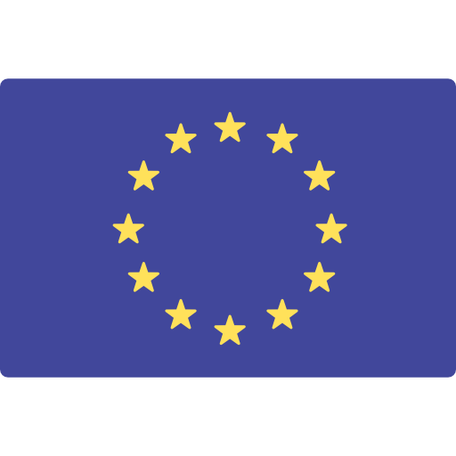 Flag of the European Union featuring a circle of twelve yellow stars on a blue background.