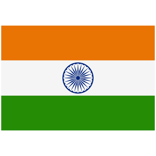 Flag of India with horizontal stripes of saffron, white, and green and a navy blue Ashoka Chakra wheel in the center.