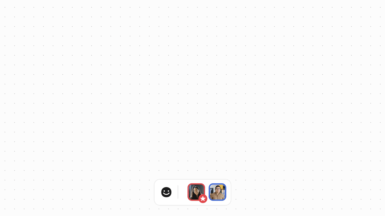 Chat interface with smiley icon and two user avatars, one marked with a red star badge.