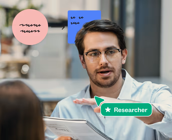 A researcher presenting concepts that were created on a shared digital workspace. 