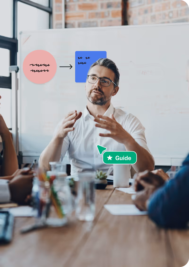 A researcher presenting concepts that were created on a shared digital workspace. 