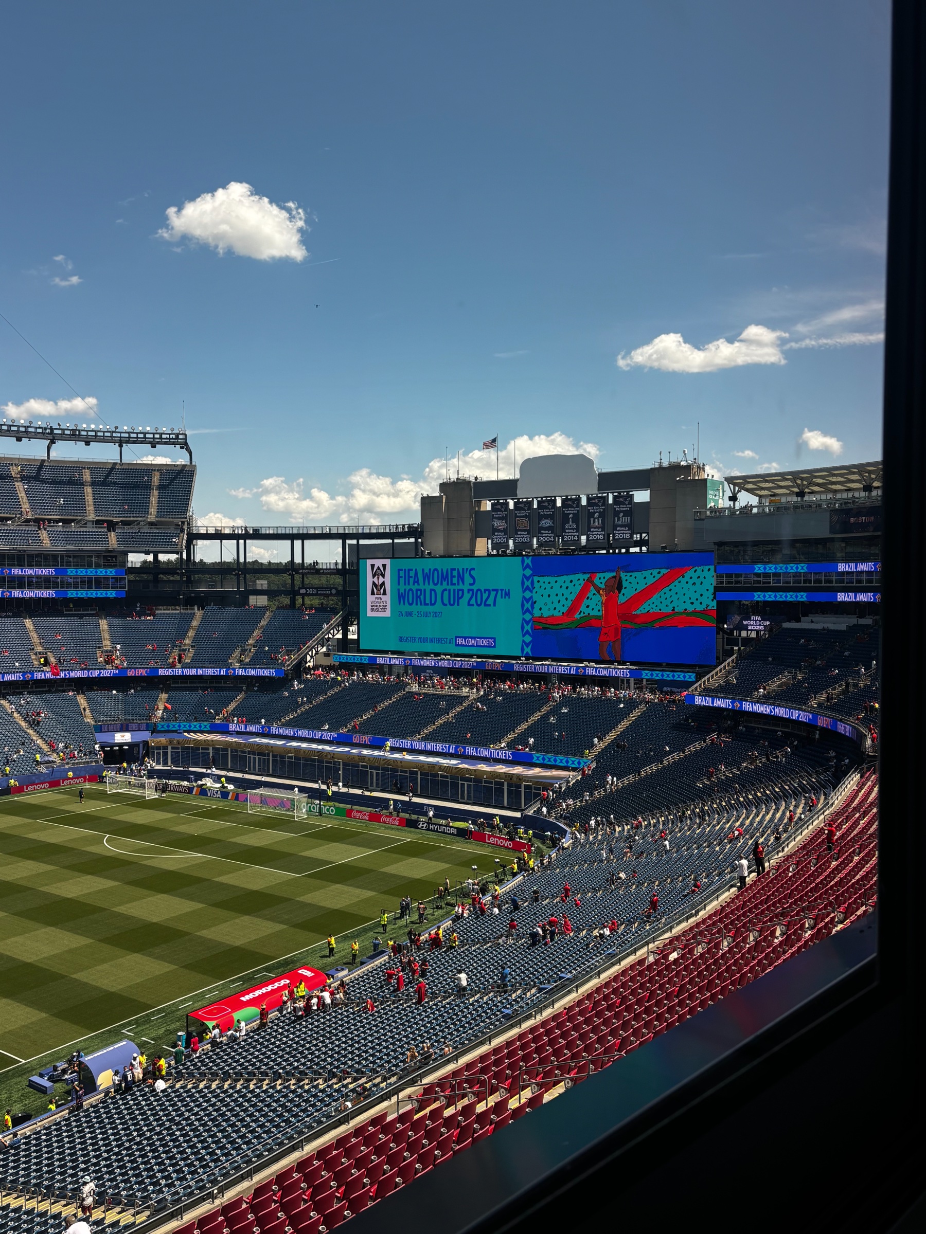 Women’s World Cup promotional graphics displayed inside a stadium