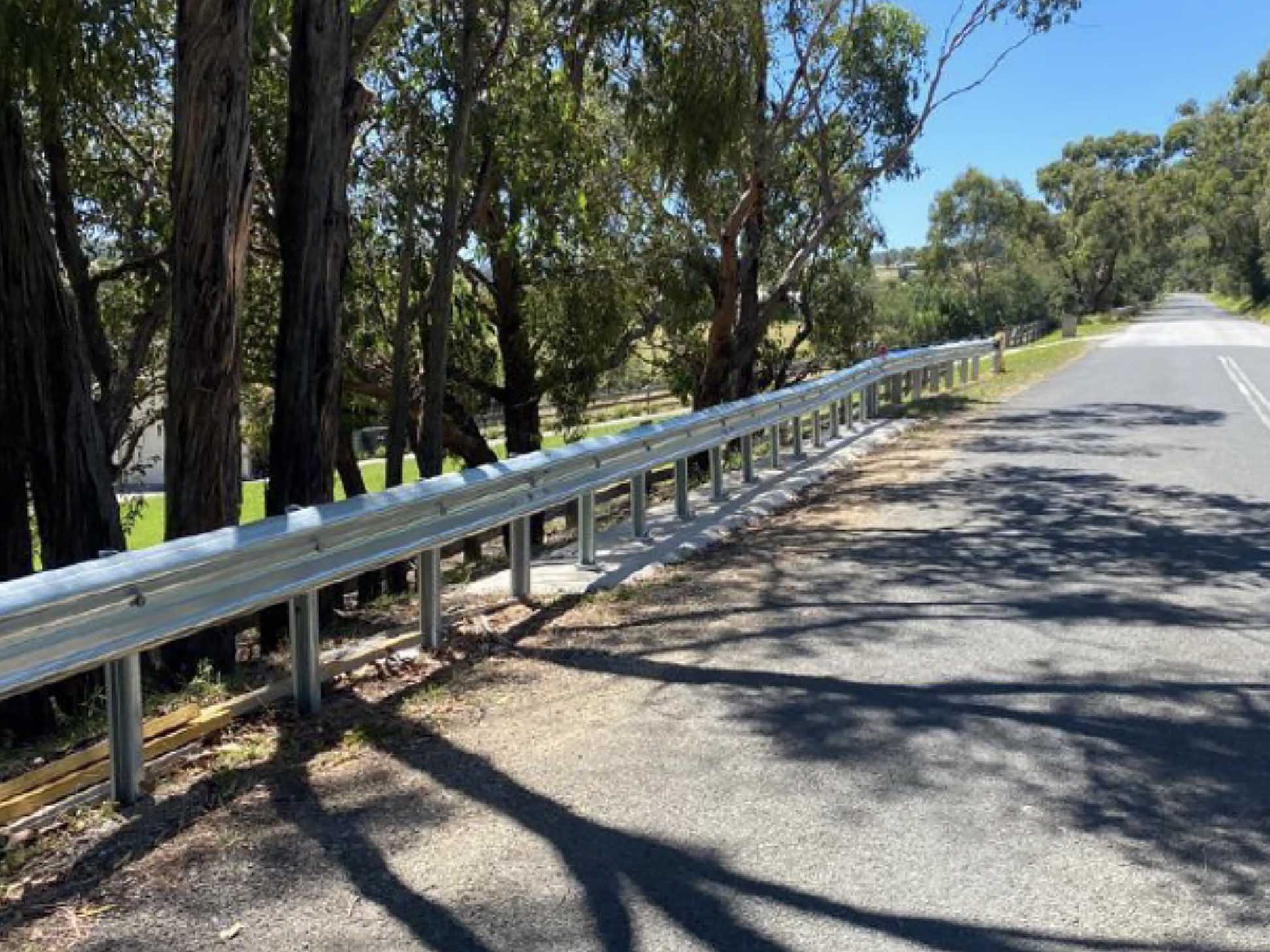 Road safety barrier at Bessie Creek Road in Nar Nar Goon, civil construction by Linct Group