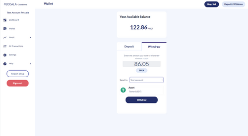 Peccala app screenshot wallet withdraw