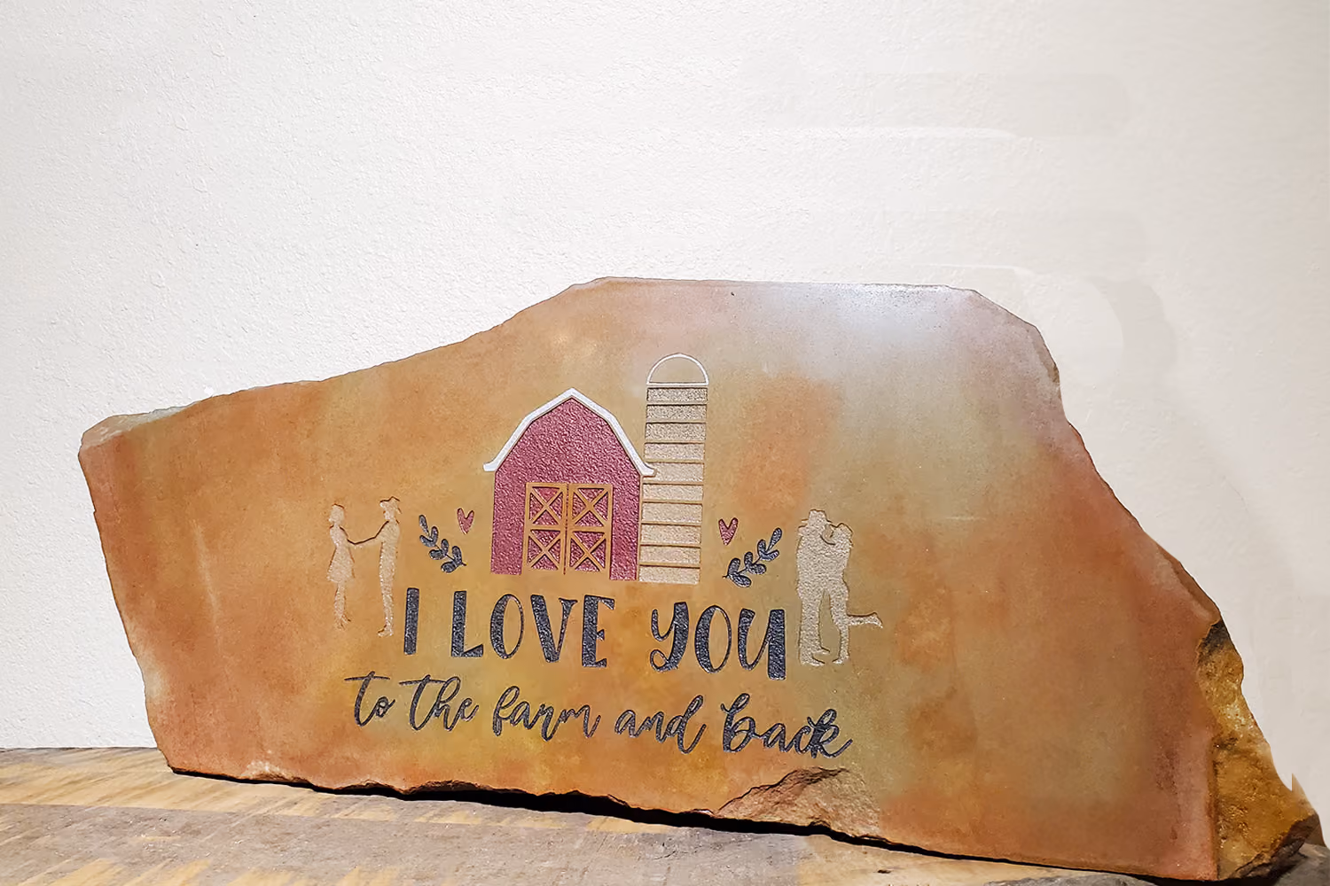 Engraved Stone with I love you sign