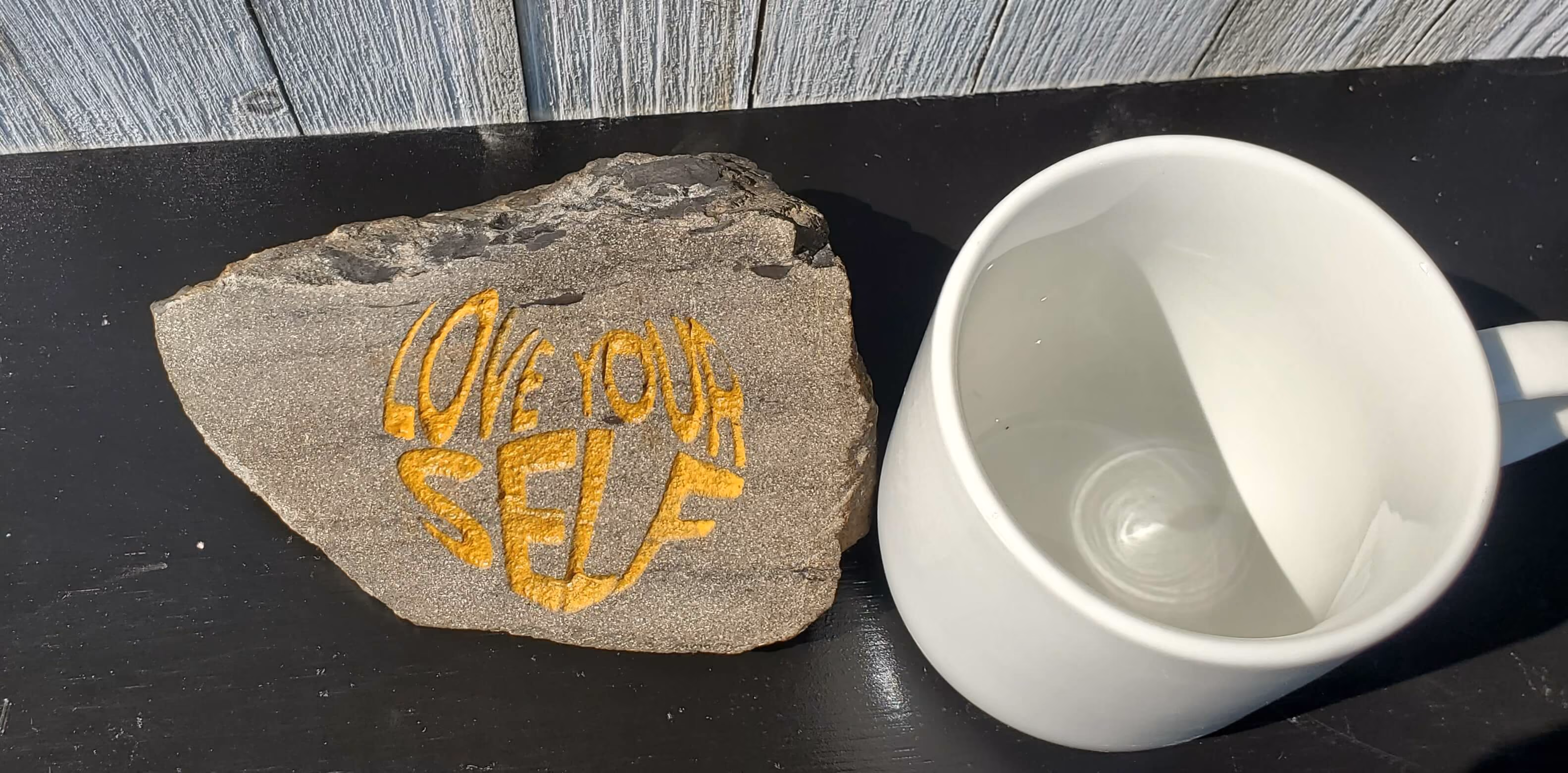 Engraved Stone with Love yourself sign