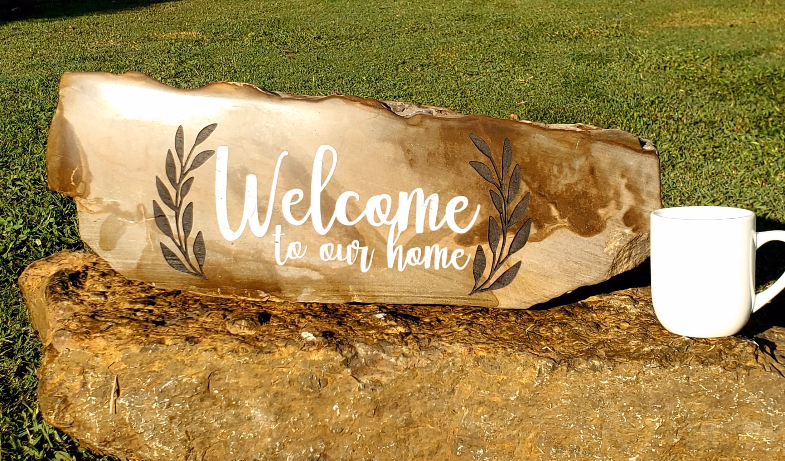 Engraved Stone with Welcome sign