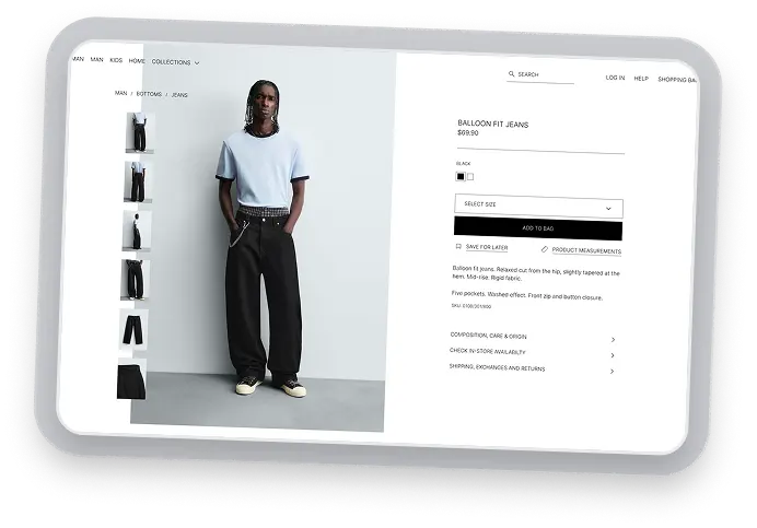 Zara product page redesign improving hierarchy, navigation, and product selection flow