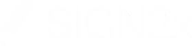 Logo mit einem Feder-Symbol links neben dem Text SIGN2X in Großbuchstaben.