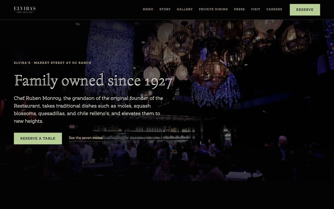 Elvira's at DC Ranch website