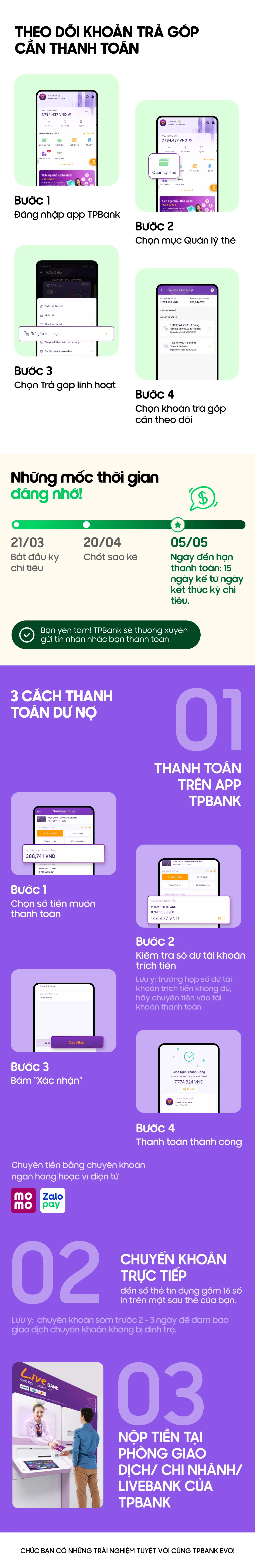Theo dõi khoản trả góp cần thanh toán tpbank evo