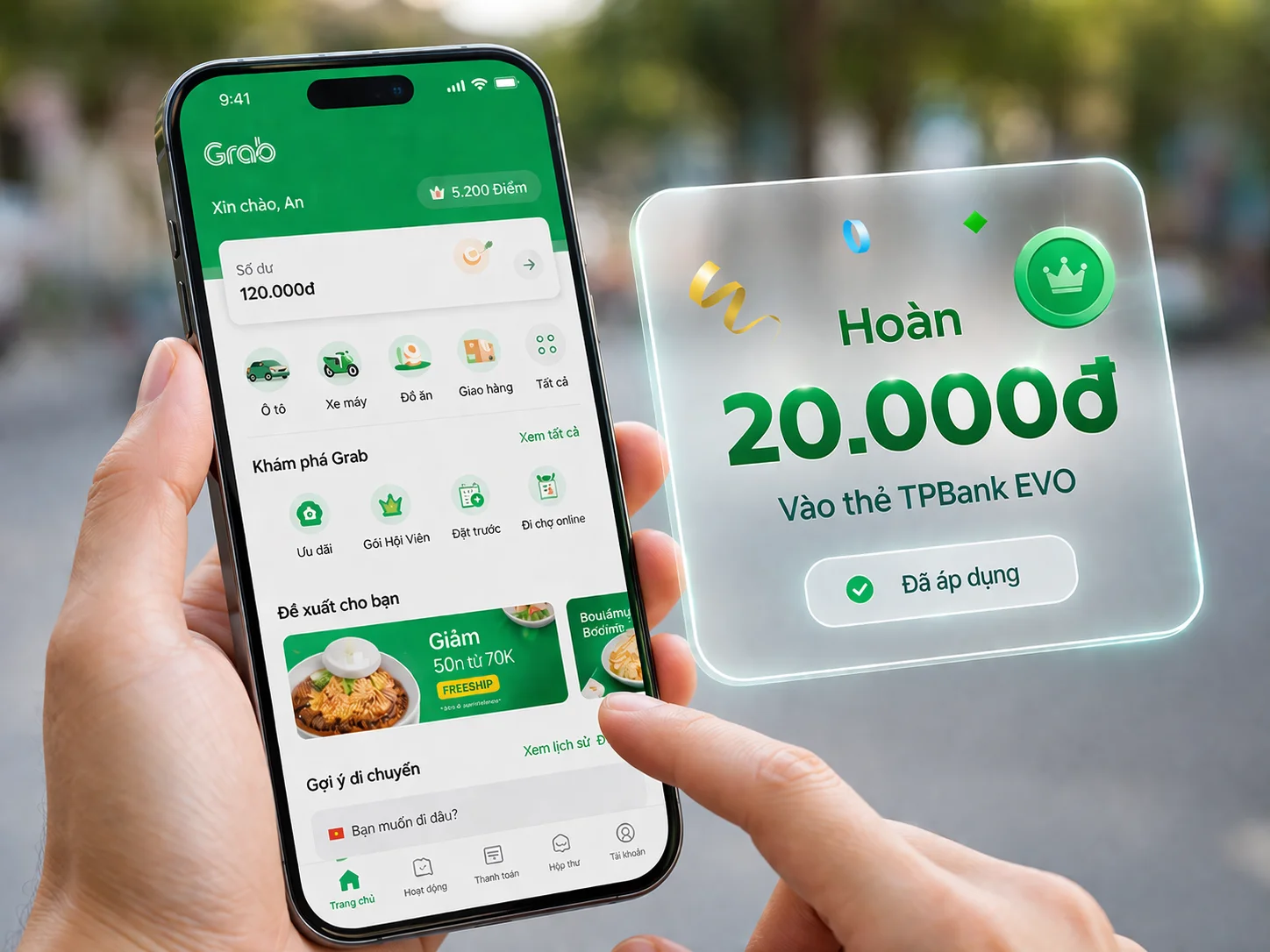Thanh toán Grab bằng thẻ TPBank EVO