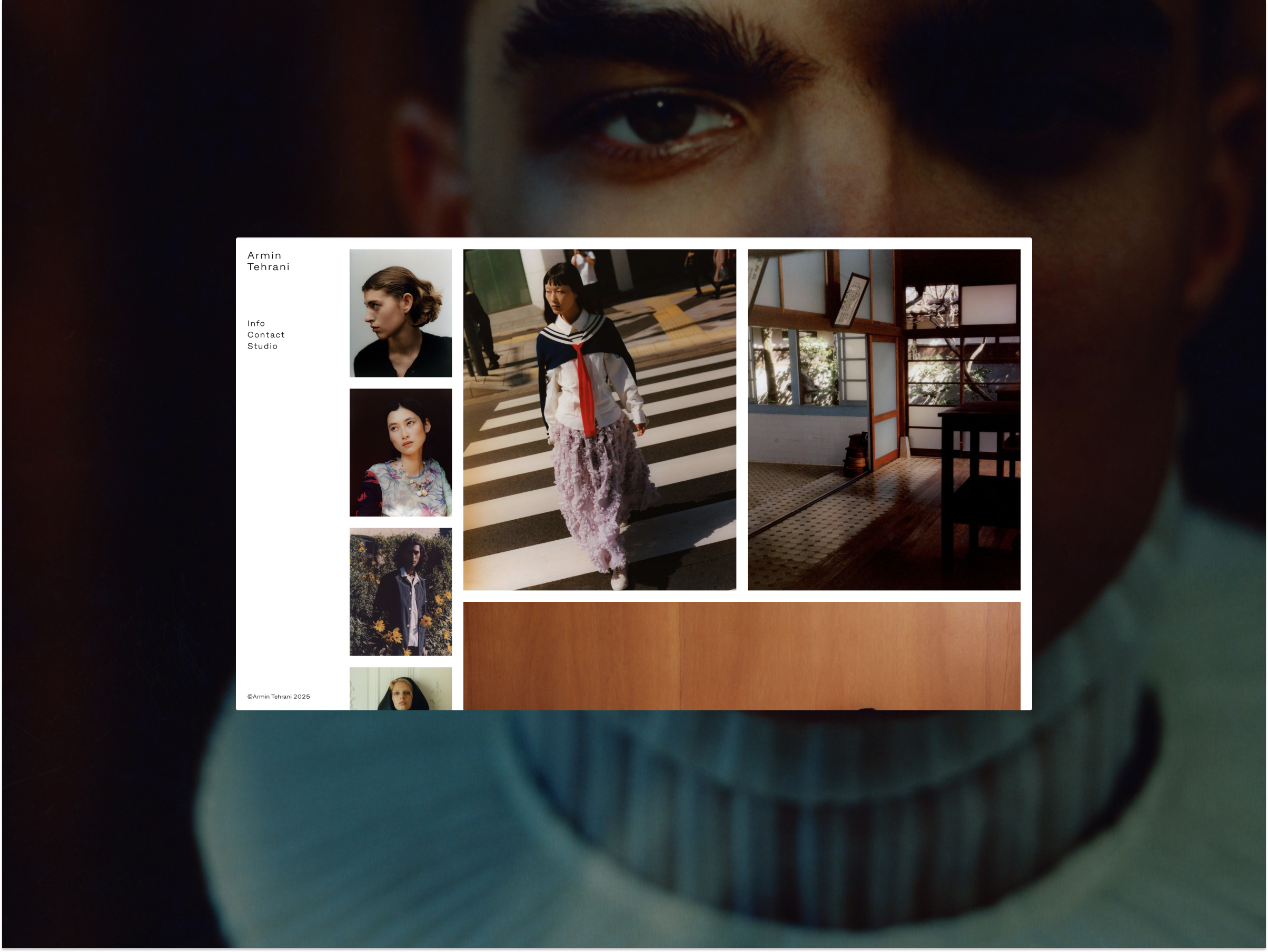 Armin Tehrani is a photographer and art director from Vancouver, currently based in Copenhagen. His subject matter is largely inspired from travel and human experience, while working in a mainly analog process. His work has also been featured in many publications such as Kinfolk, Teeth Mag, Ignant, Harper’s Bazaar, Wall Street Journal, and L'Officiel. 