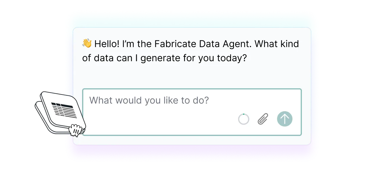 Fabricate Data Agent chat interface prompting users to generate synthetic data