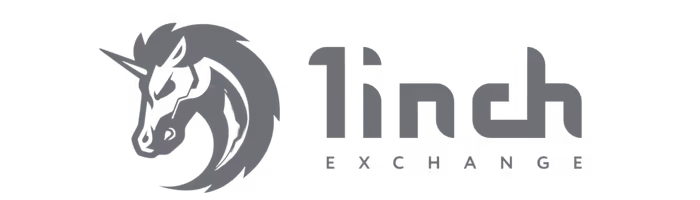 Logo featuring a stylized unicorn head next to the text '1inch EXCHANGE'.