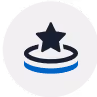 Dark star icon above a blue ring inside a light gray circular background.
