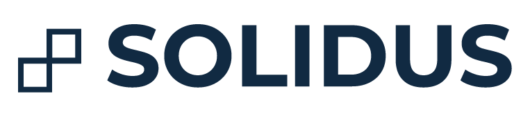 Solidus wordmark in bold uppercase with a stylized square chain link symbol to the left
