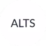 White circle with the word ALTS in dark blue uppercase letters centered inside.