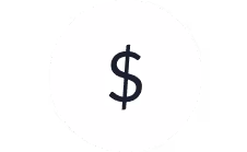 Black dollar sign centered inside a white circle.