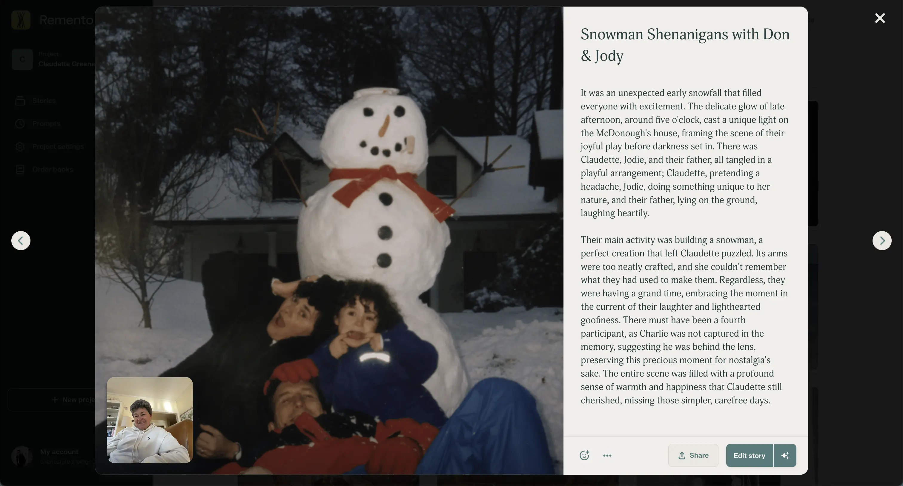 Screenshot of Jody's mom story displayed in the web app