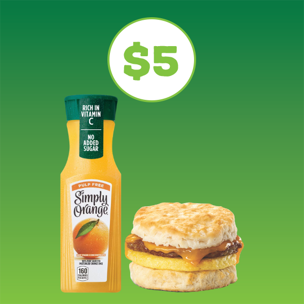 Simply Juice and Sausage, egg, cheese Biscuit 