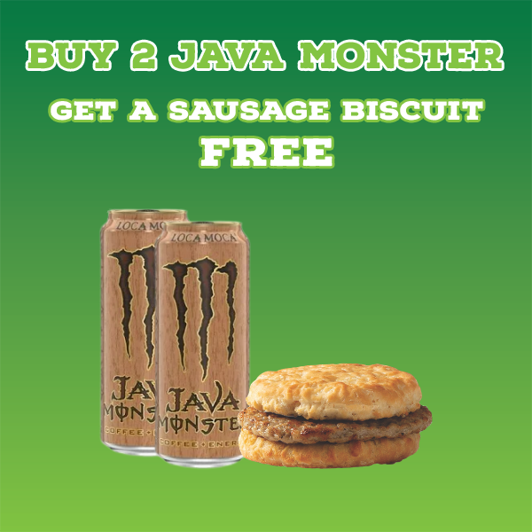 Java Monster and Sausage Biscuit