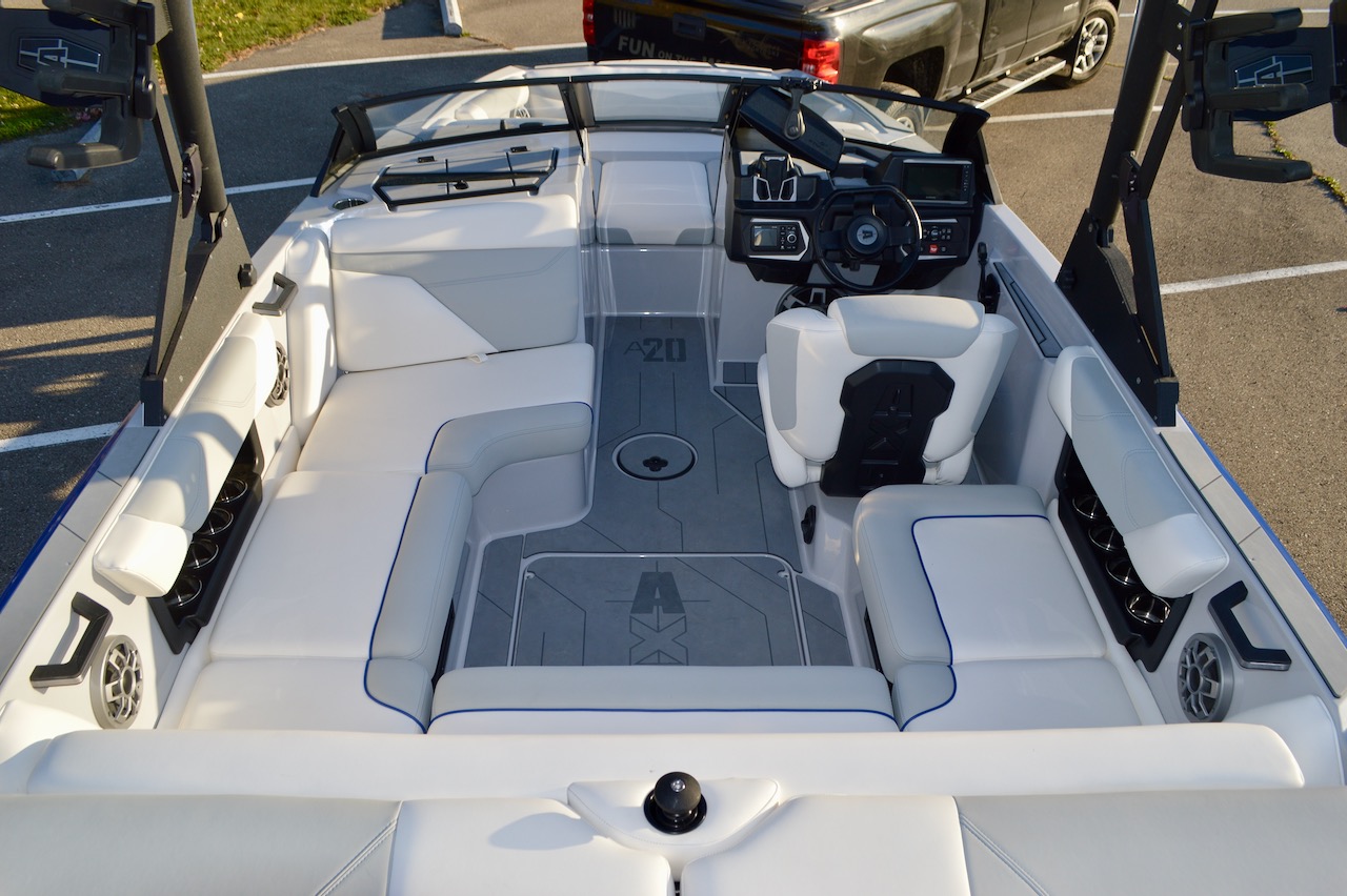 2022 Axis A20 | Redline Watersports | Cockpit view with light gray interior