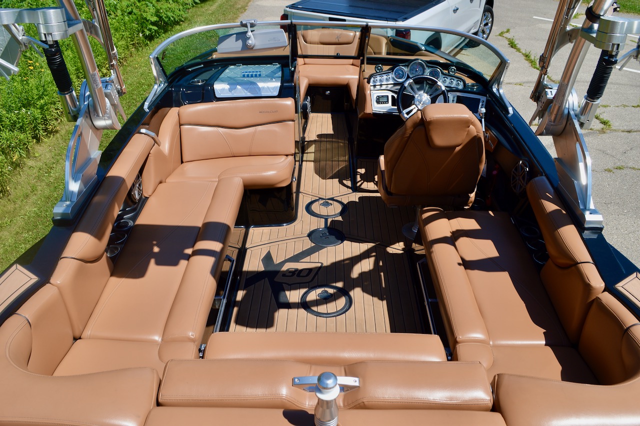 2016 Mastercraft X30 from Redline Watersports | Cockpit view with Sea Dek Flooring