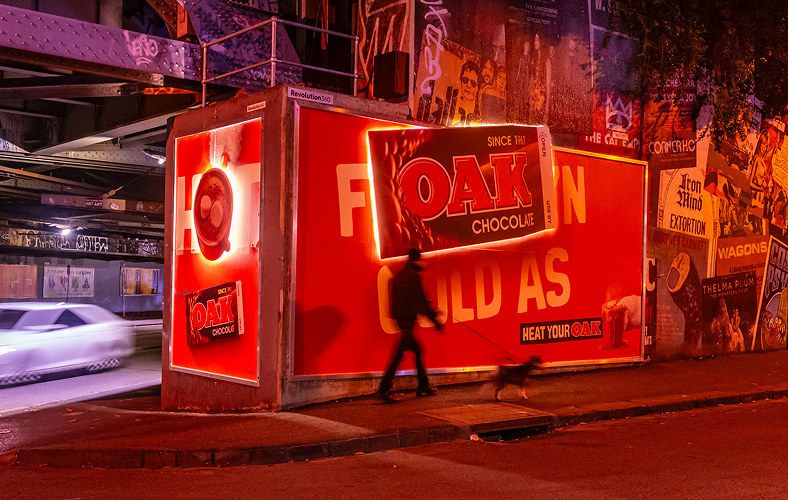 Red glow in the dark billboard of Oak chocolate milk