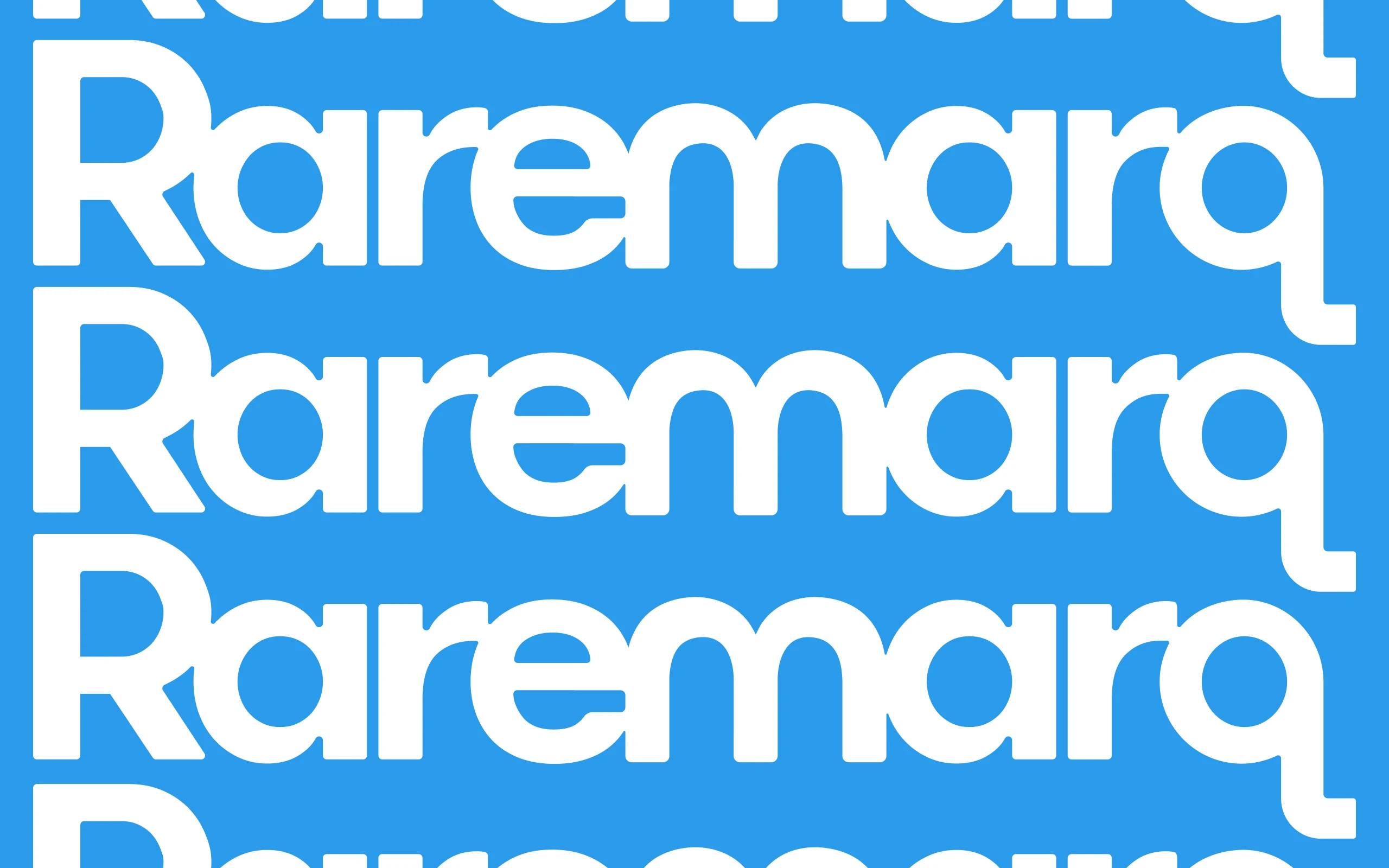 Repeated Raremarq wordmarks on a blue background