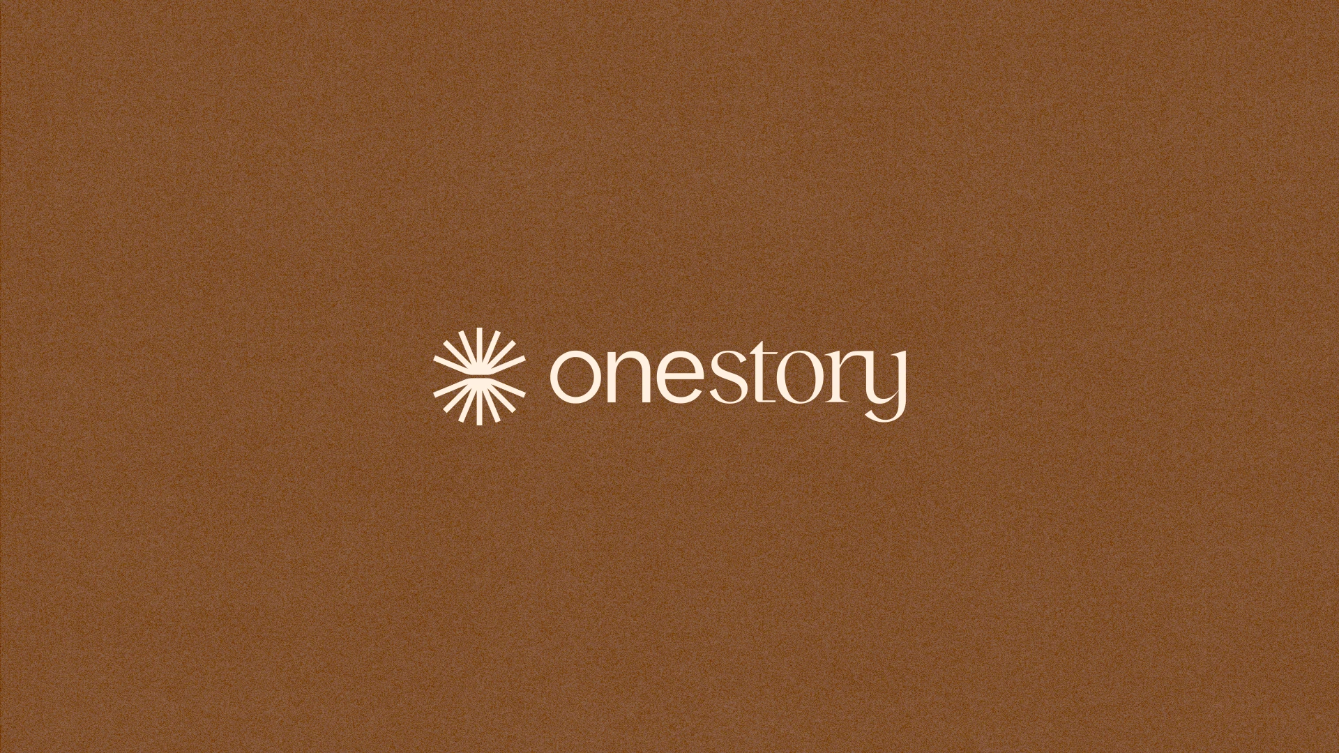 One Story sunburst symbol and wordmark on a warm brown background