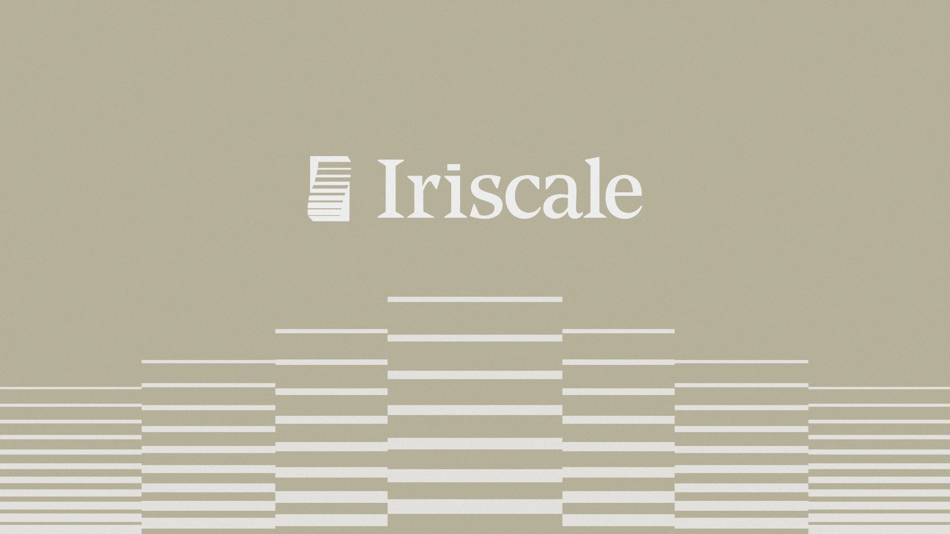 Iriscale wordmark and striped symbol above a stepped line pattern on a warm neutral background