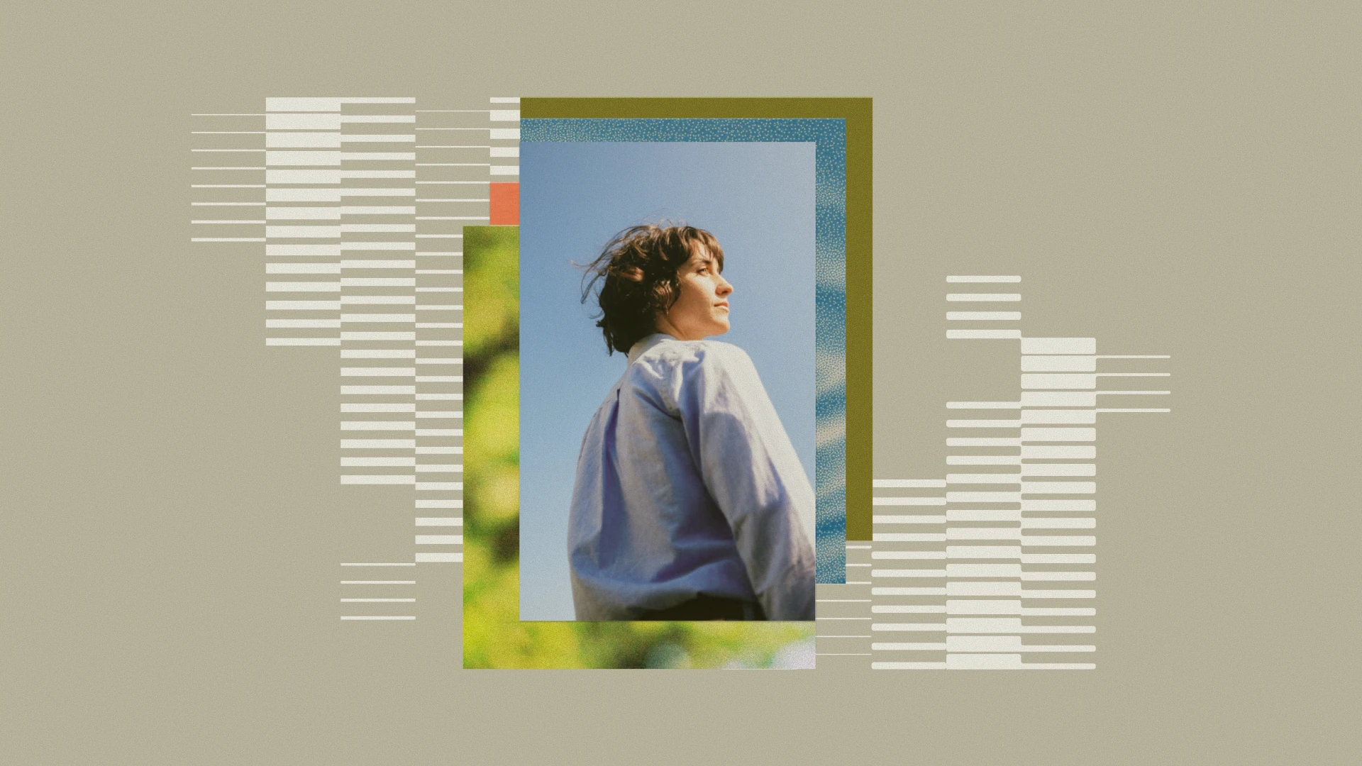 Iriscale photography framed by layered colors and a white striped perspective pattern