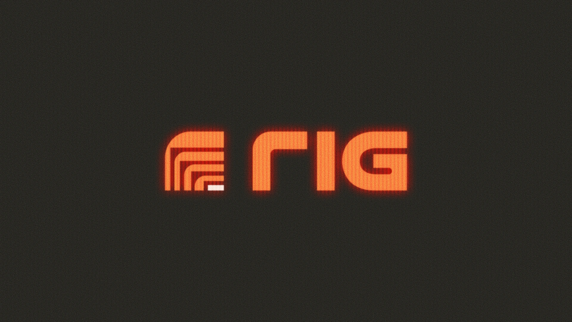 Glowing orange Rig symbol and wordmark on a textured dark background.