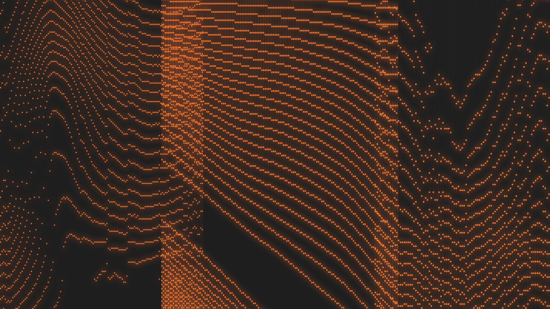 Orange dotted waves forming a topographic-style pattern on a dark background.
