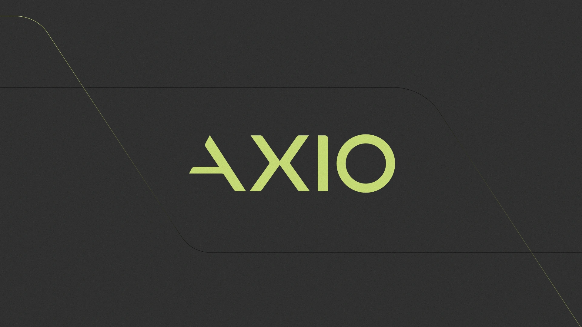 Lime Axio wordmark on a dark gray background with subtle outlined graphics.