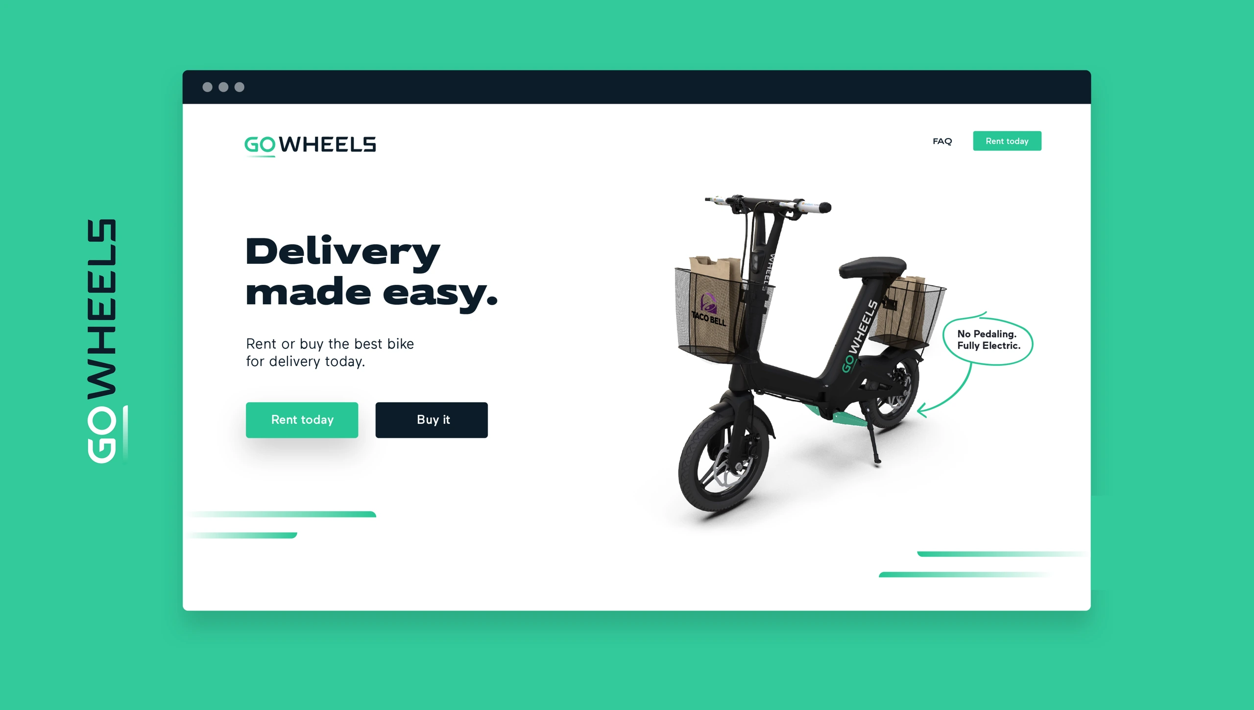 GoWheels delivery rental website on a green background.
