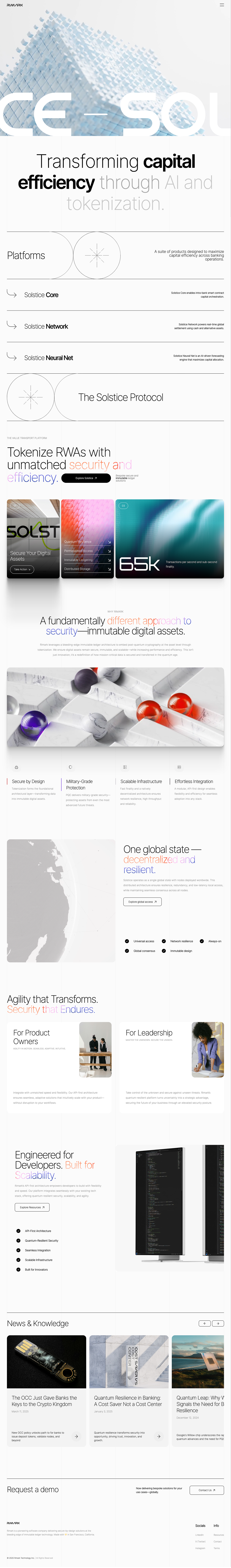 Rimark is a software company delivering secure-by-design solutions at the bleeding edge of immutable ledger technology. 