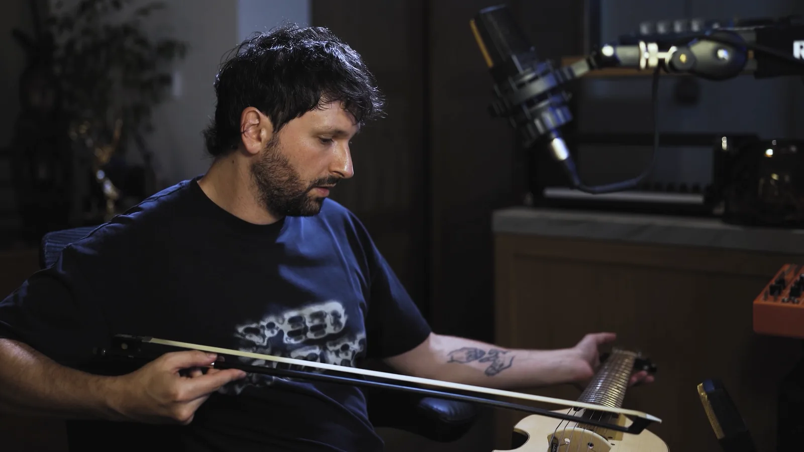 Adam Lukas in his studio during the sound design session