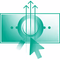 An icon of a magnifying glass with a cursor and upward arrows, representing successful paid search ad campaigns.