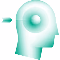 An icon depicting a stylized human head with an arrow targeted at the brain, symbolizing Retargeting Services in the context of digital marketing.