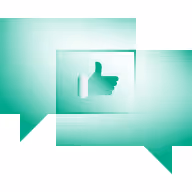 An icon of two speech bubbles and a thumbs up in the middle. The represents Social Media Marketing services.