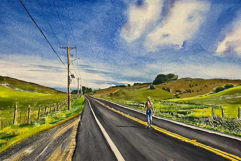 Driving through Napa without a map, looking for scenes to paint.