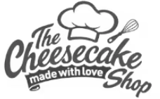 Logo of The Cheesecake Shop featuring a chef's hat above the stylized text 'Cheesecake Shop' with the phrase 'Made With Love' below.