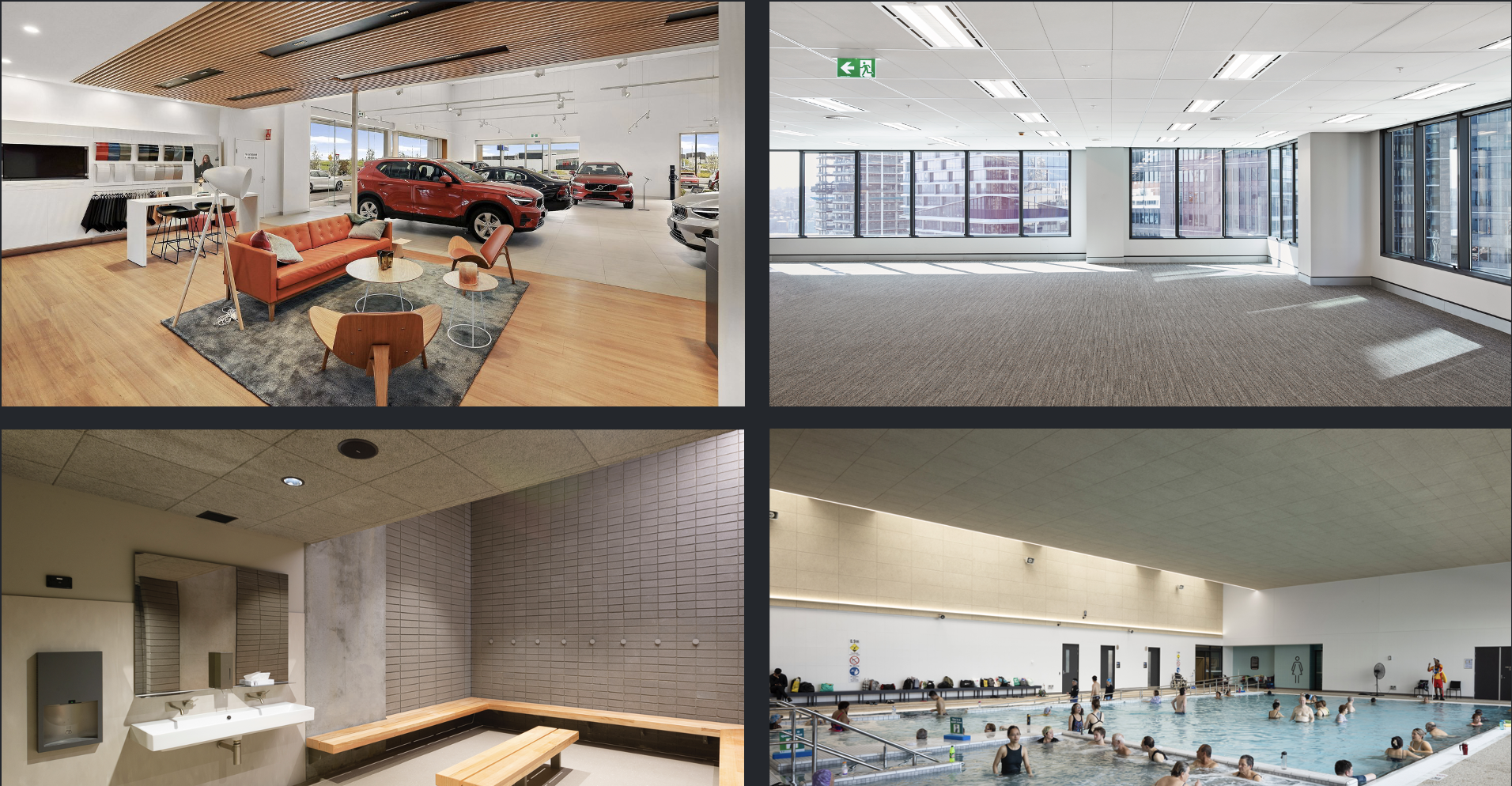 Large interiors with a biophilic design ceiling