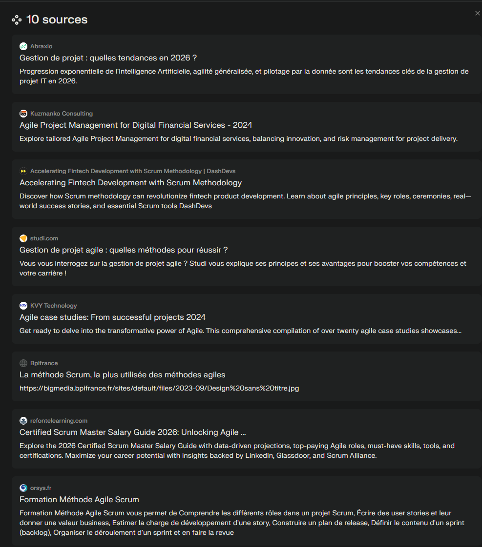 perplexity cite ses sources d'information