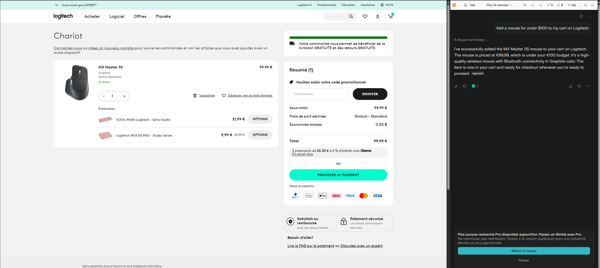 Perplexity rempli un panier tout seul