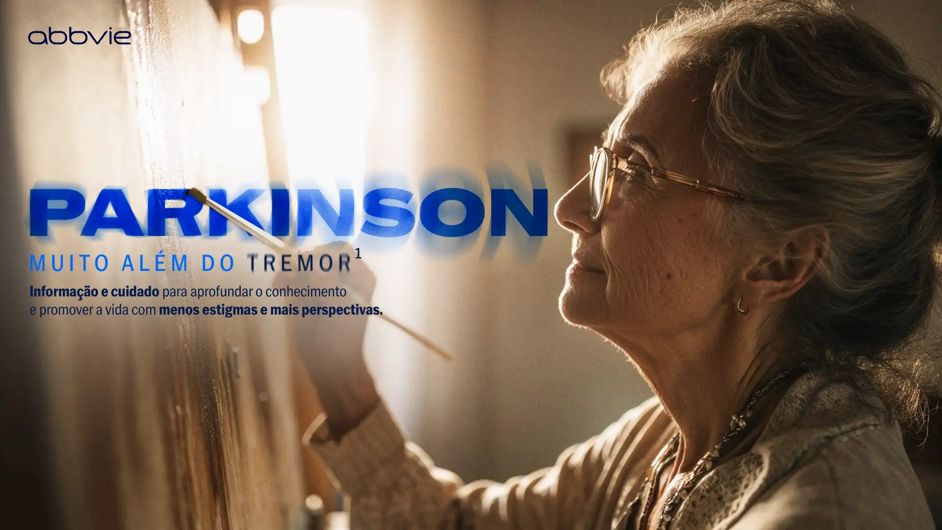 AbbVie Parkinson campaign key visual: an older woman painting at an easel