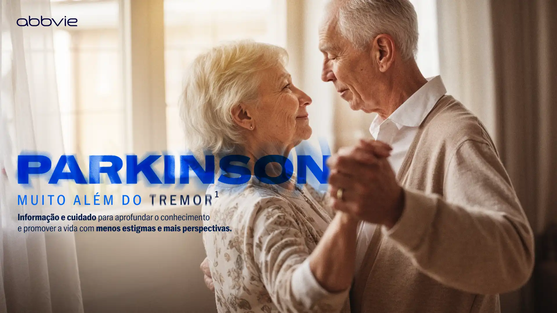 AbbVie Parkinson campaign key visual: an older couple dancing together at home