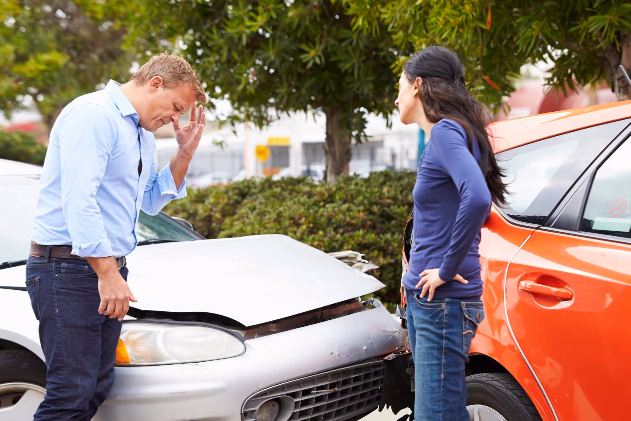 Two drivers speaking after a crash, illustrating the role of a Richmond car accident attorney.